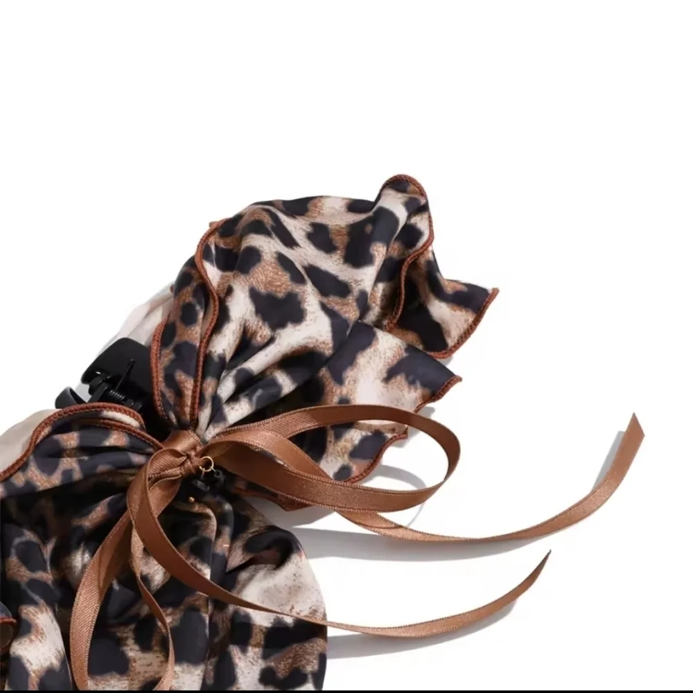 New Untamed Leopard Satin Bow Hair Claw Clip